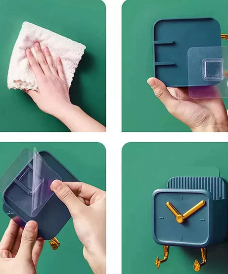 (Pack of 2) Creative Clock Wall Hanging Storage Box with Hook Kitchen & Bathroom Bedside and Organizer Shelf Mobile Phone Holder