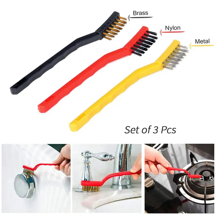 Set of 3 Gas Stove Cleaning Wire Rust Brush with Brass, Iron and Nylon wire for Metal, Gas Stove Pipes Cleaning