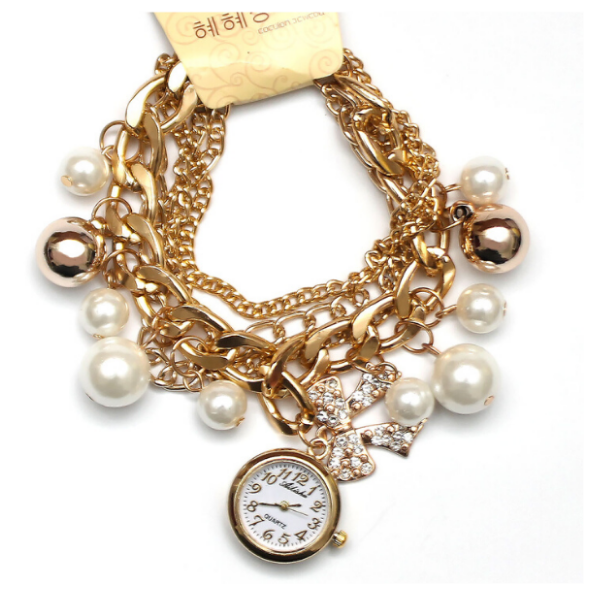 Buy 1 Get 1 Free Offer Ladies Luxury Pearls Bracelet Wrist Watch