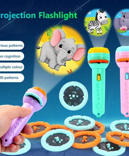 Portable Mini Projector Torch Toy Slide Flashlight with 3 Slides 24 Patterns For Kids Education Learning Night Light