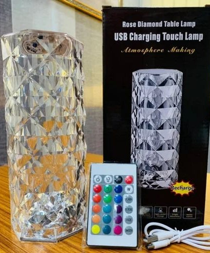 USB Rechargeable Crystal Rose Diamond Touch Lamp LED With RGB 16 Colors and Remote