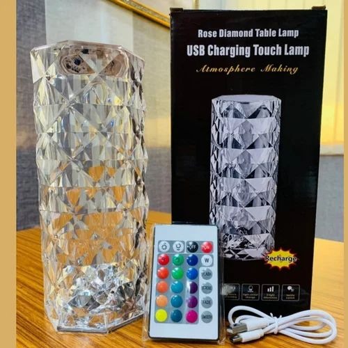 USB Rechargeable Crystal Rose Diamond Touch Lamp LED With RGB 16 Colors and Remote