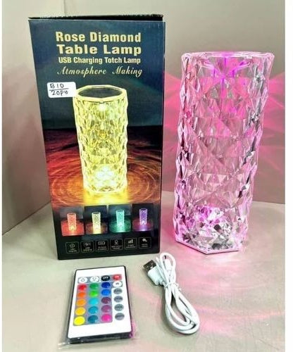 USB Rechargeable Crystal Rose Diamond Touch Lamp LED With RGB 16 Colors and Remote
