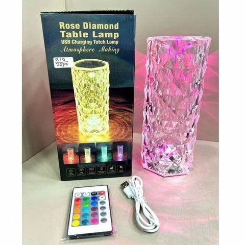 USB Rechargeable Crystal Rose Diamond Touch Lamp LED With RGB 16 Colors and Remote