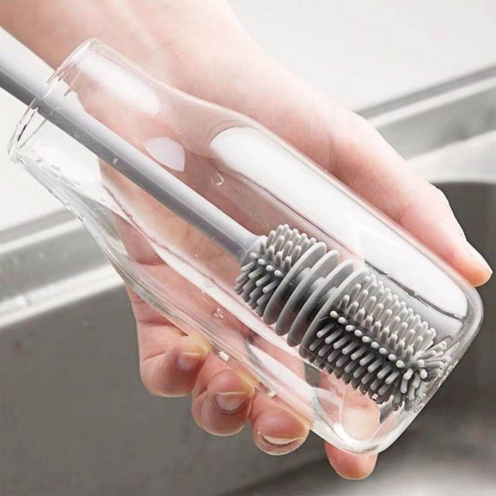 (Pack of 3) Silicone Bottle Multifunctional Cleaning Brush with Long Handler Kitchen Cleaning Tool For Cleaning Bottle Feeder Glass Jars and etc