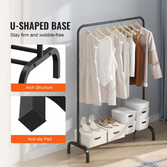 Premium Metal Garment Rack Heavy Duty Clothes Stand Rack With Top Rod And Lower Storage Shelf  For Indoor Bedroom