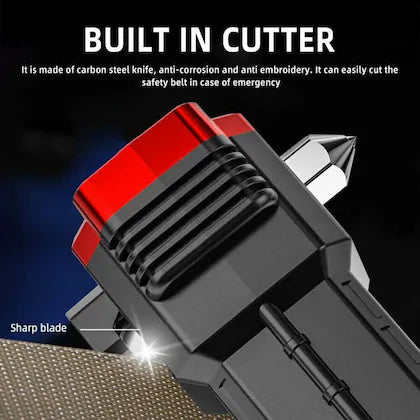 Rechargeable Long Distance Beam Range Car Rescue Torch with Hammer Window Glass and Seat Belt Cutter Built in Mobile USB Fast Charger Power Bank